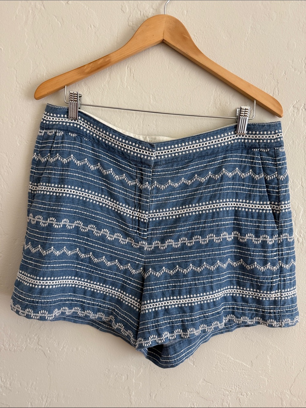 J. Crew Blue Chambray with White Embroidery Women’s Shorts